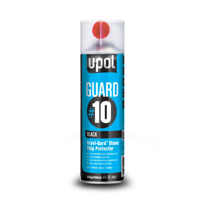 alt="UPOL #10 Gravi-Gard Stone Chip Protector aerosol spray can in colour black"