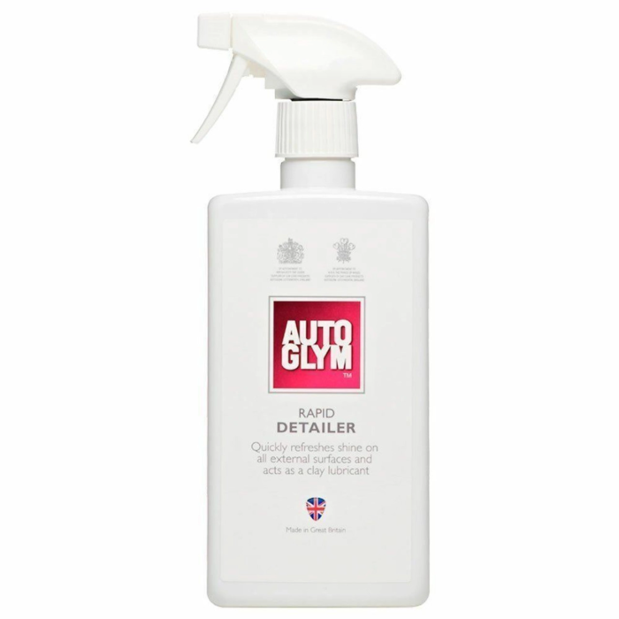 alt="autoglym rapid quick detailer spray of 500ml acts as a clay bar lubricant to restore shine and existing protection"