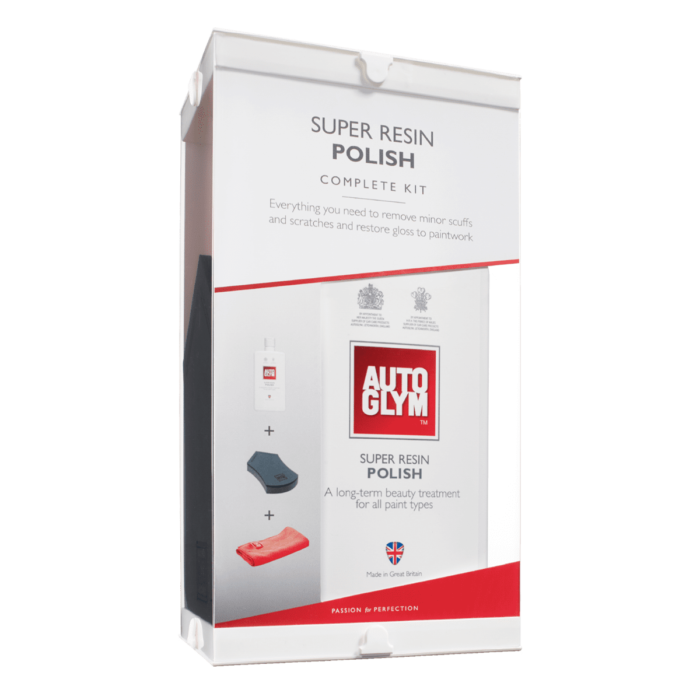 alt="autoglym super resin polish complete kit with 500ml polish and hi-tech microfibre cloth and perfect polish applicator"