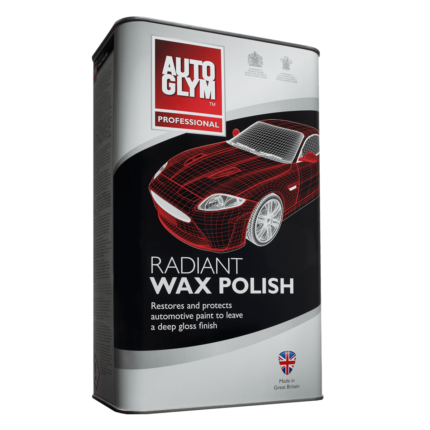 alt="Autoglym 5l tin trade size radiant wax polish for a deep gloss finish on restoring cars"