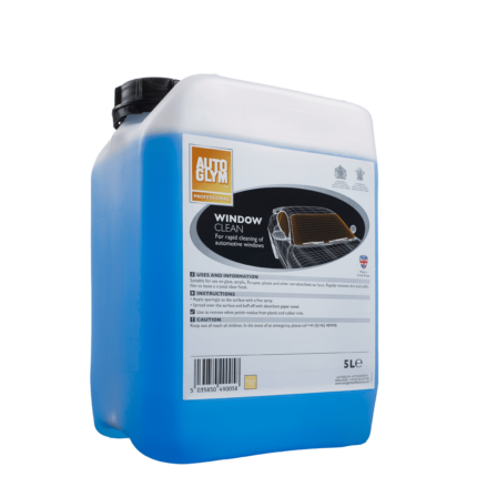 alt="autoglym gallon of window clean 5l trade size suitable for cleaning glass, perspex, plastic and other in colour blue"