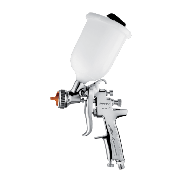 alt="Anest Iwata W400 Bellaria Spray Gun Manual Basecoat Classic Plus 134G 1.3mm includes a standard 600cc cup, lid and filter, cleaning brushes, and a spanner"