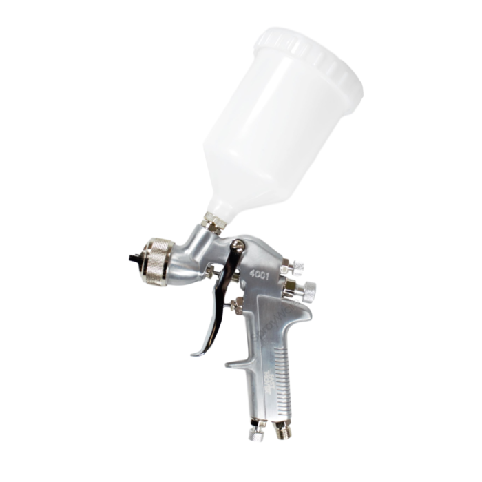 alt="Fast Mover Gravity Spray Paint Gun 600cc size 1.3mm white pot for primer and top coats"