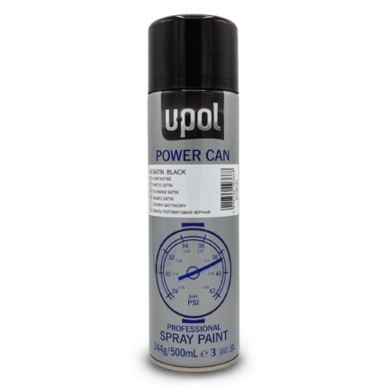 alt="UPOL power can in colour satin black top coat 1k high build spray can aerosol 500ml"