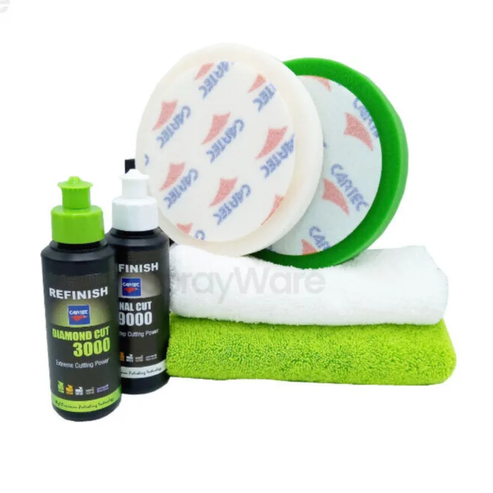 alt="Cartec Refinish Starter Kit Diamond Cut 3000 & Final Cut 9000 Polish Pad & Microfibre Cloth 150ml"