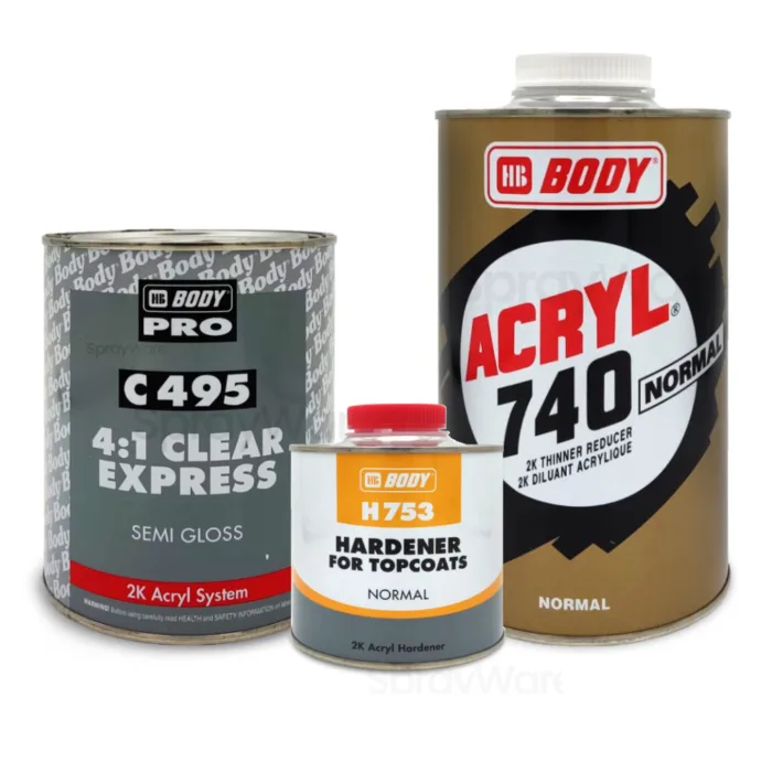 alt="HB Body C495 Lacquer clearcoat Kit + hb body 740 Normal Thinner reducer 1L with h753 hardener"