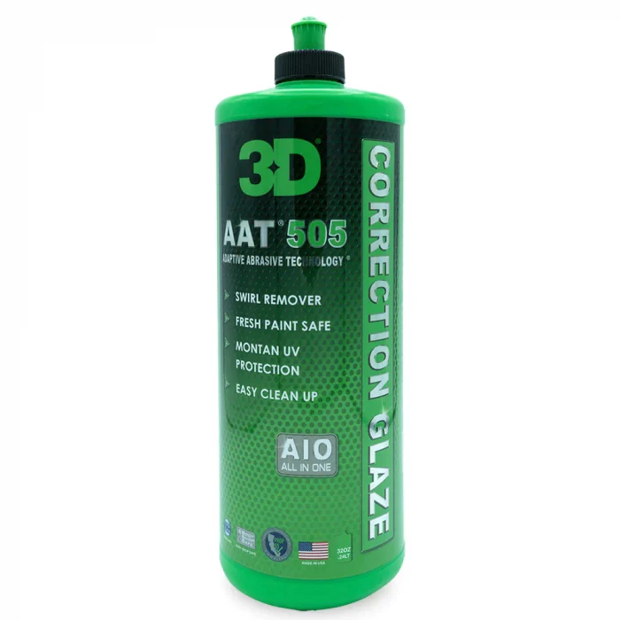 alt="3D AAT 505 Correction Glaze Paint Restorer 32oz restores old and dull paint to blend evenly with freshly painted panels"