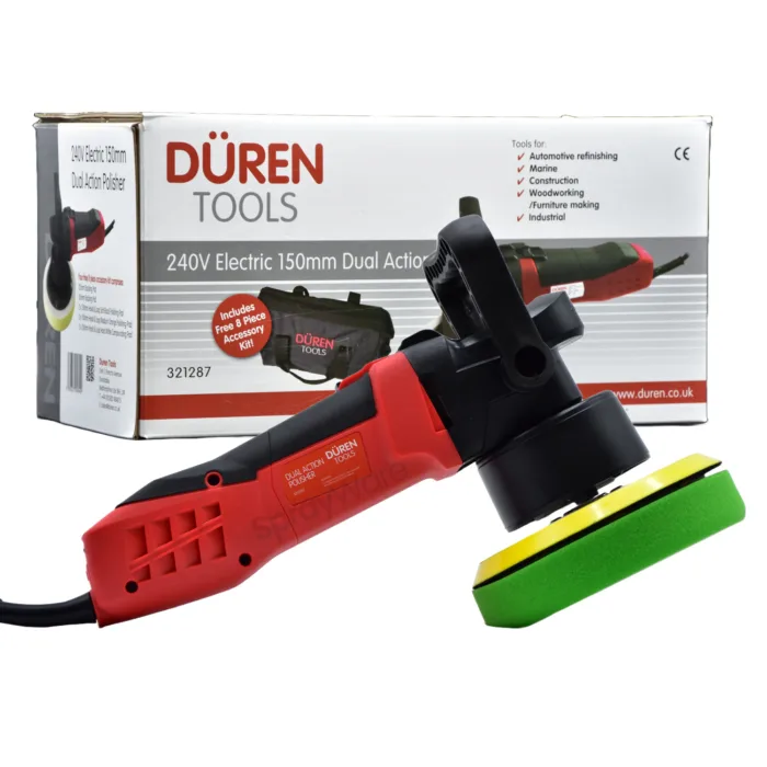 alt="Duren Tools 240V 1 Polisher Electric Dual Action DA 150mm 8PC Kit 6 pads"