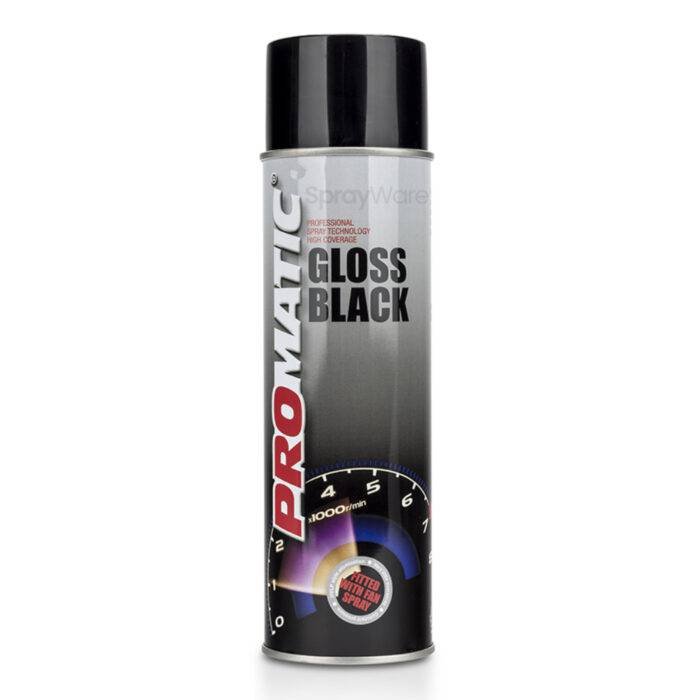 alt="Promatic Gloss Black Aerosol Spray Can Topcoat Paint size 500ml GB500"