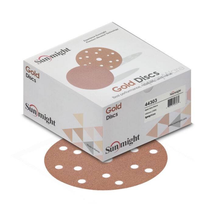 alt="Sunmight gold discs 150mm DA Sanding Discs with holes premium quality gold"