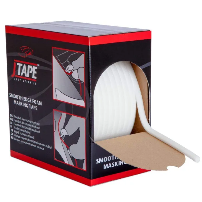 alt="J Tape Smooth Edge Foam Masking Tape white 13mm x 50m in dispenser box"